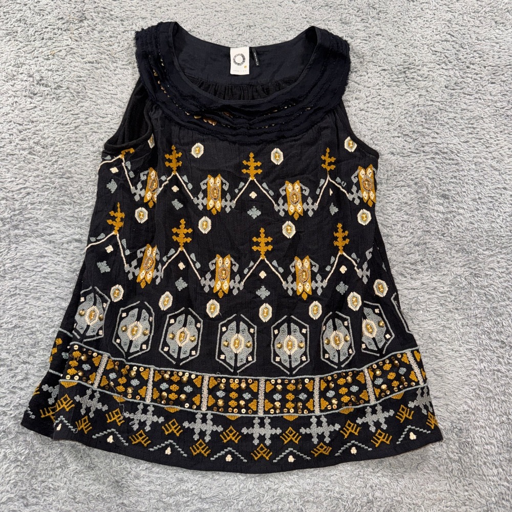 Akemi + Kin Sleeveless Embroidered Top XS Black Boho Sequin Tank